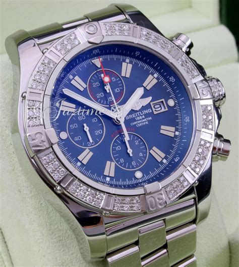 breitling super avenger ii ss blue dial diamond bezel a13371|Breitling super avenger bezel.